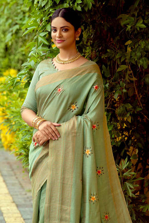 Olive Green Soft Silk Saree