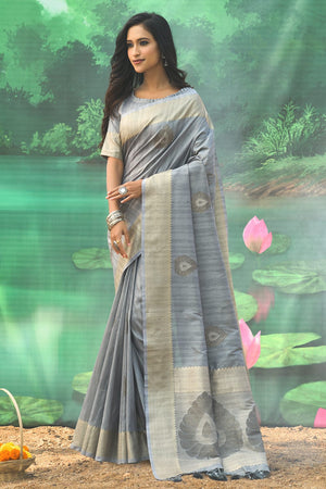 Pewter Grey Silk Saree