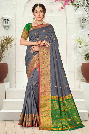 grey silk saree