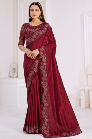 Rosewood Maroon Silk Saree