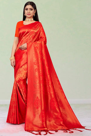 Scarlet Red Silk Saree