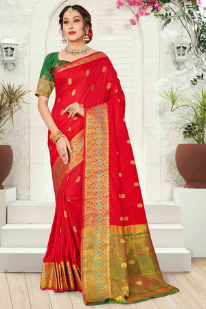 red silk saree