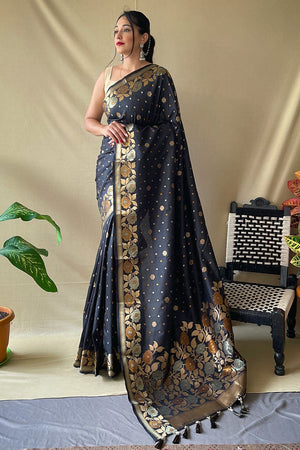 Spruce Black Silk Saree