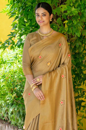 Tan Beige Soft Silk Saree