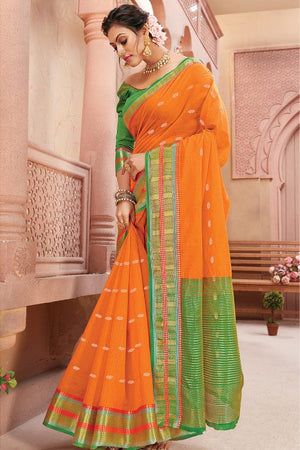 Tiger Orange Silk Saree
