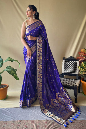 Vibrant Blue Banarasi Saree