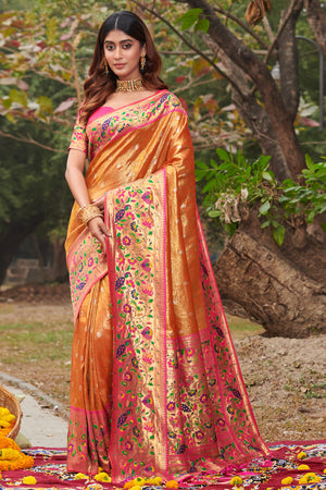 Shimmer Orange Paithani Saree