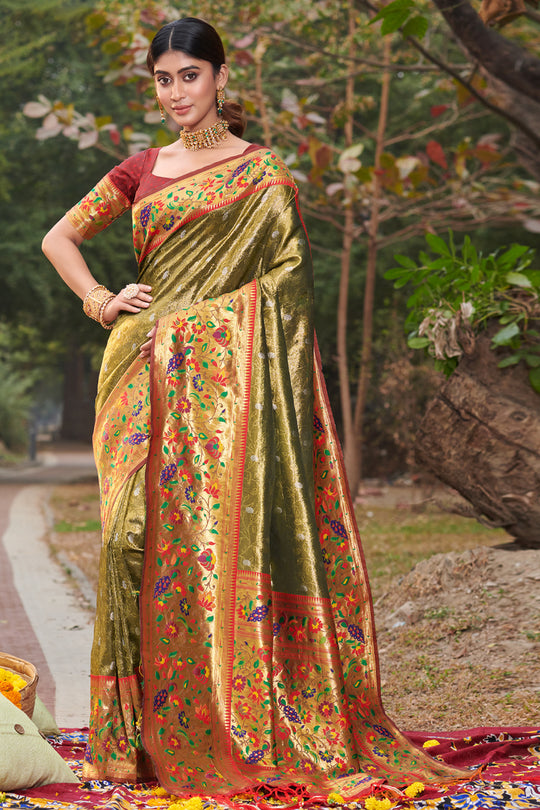Fern Green Paithani Saree
