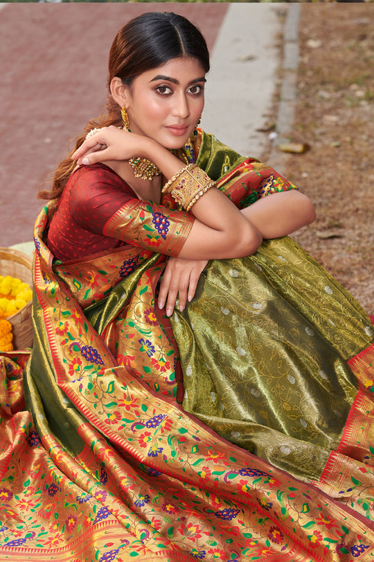 Fern Green Paithani Saree