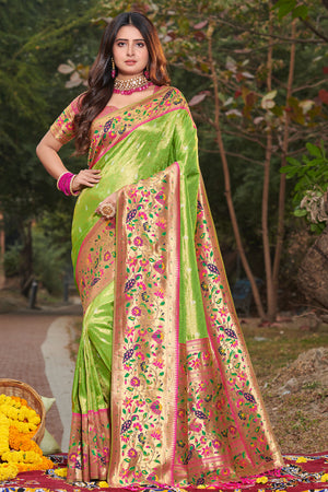 Lime Green Paithani Saree