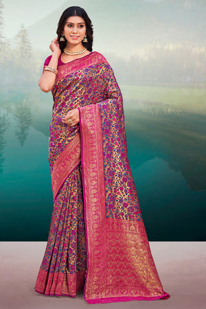 Violet And Pink Banarasi Saree
