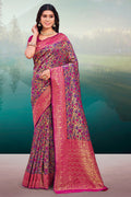 Violet And Pink Banarasi Saree