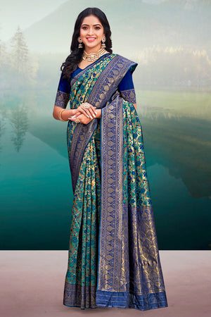 Green And Blue Banarasi Saree