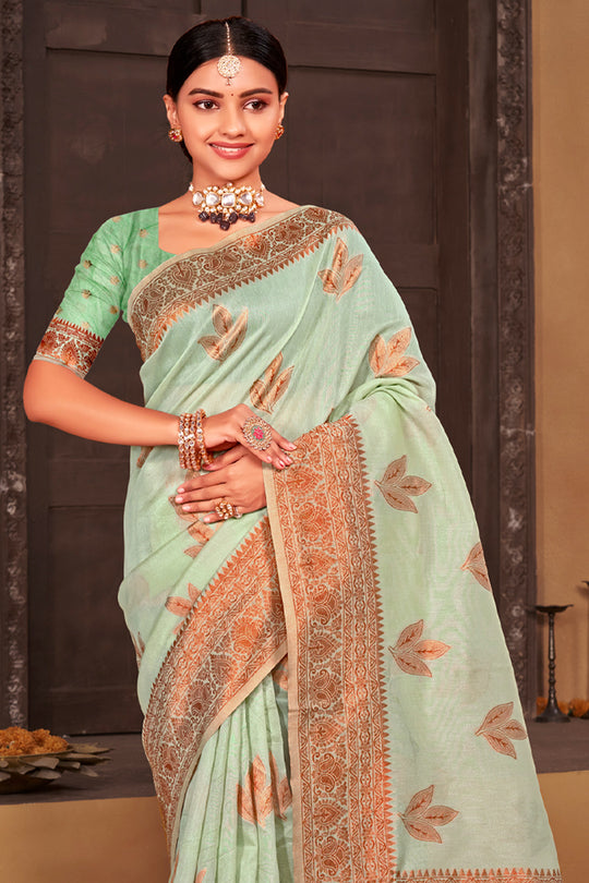 Mint Green South cotton Saree