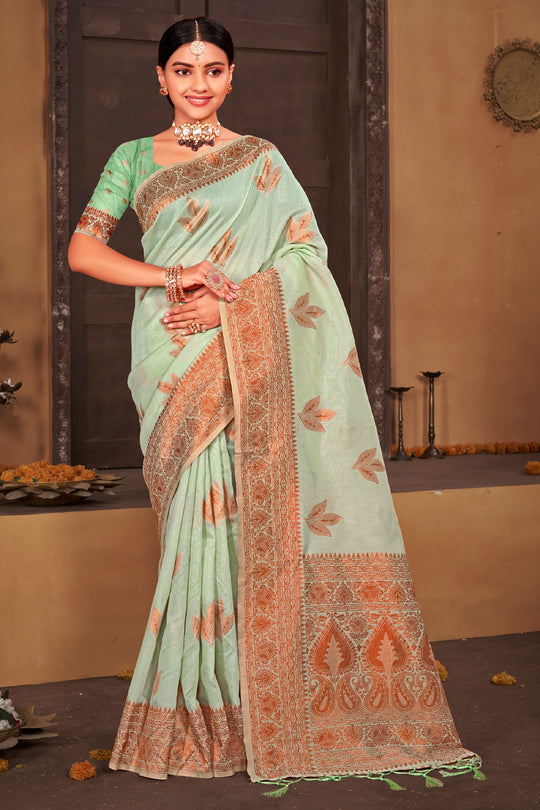 Mint Green South cotton Saree