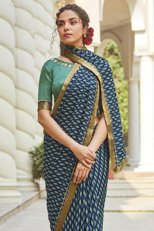 Aegean Blue South Silk Saree