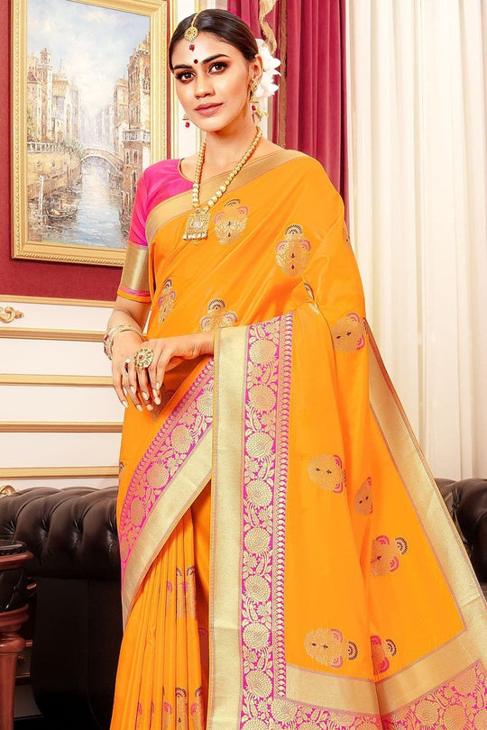 yellow south silk saree