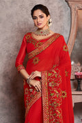 South Silk Saree Apple Red Zari Woven Beautiful South Silk Saree With Embroidered Blouse saree online