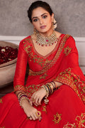 South Silk Saree Apple Red Zari Woven Beautiful South Silk Saree With Embroidered Blouse saree online