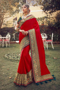 South Silk Saree Beautiful Crimson Red Zari Woven South Silk Saree saree online