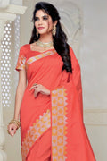 Beautiful Living Coral Woven South Silk Saree