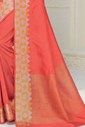 Beautiful Living Coral Woven South Silk Saree