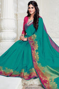 Beautiful Ocean Blue Woven South Silk Saree