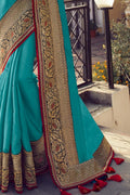 South Silk Saree Beautiful Olympic Blue Zari Woven South Silk Saree saree online