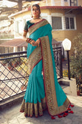 South Silk Saree Beautiful Olympic Blue Zari Woven South Silk Saree saree online
