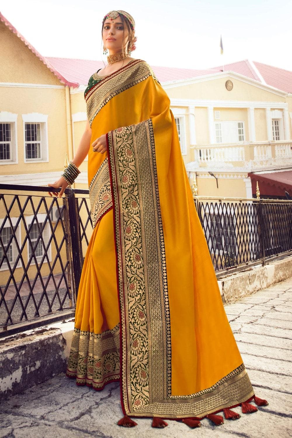 South Silk Saree Beautiful Tuscany Yellow Zari Woven South Silk Saree saree online