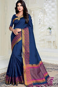 Beautiful Ultramarine Blue Woven South Silk Saree