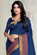 Beautiful Ultramarine Blue Woven South Silk Saree
