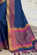 Beautiful Ultramarine Blue Woven South Silk Saree