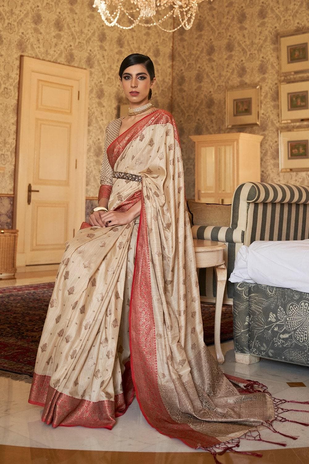 Buy Beige Silk Embroidered Saree With Blouse by Designer JAYANTI REDDY  Online at Ogaan.com