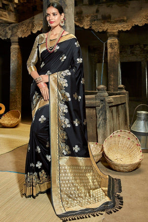 Black Zari Woven Beautiful South Silk Saree