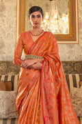 Blaze Orange Zari Banarasi Saree