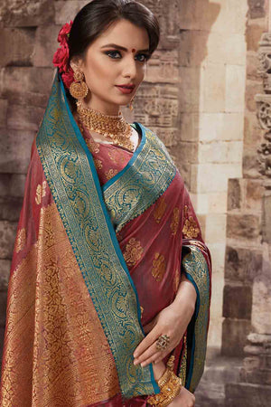 Brick Brown Zari Woven Beautiful South Silk Saree