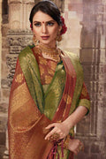 South Silk Saree Brown Green Zari Woven Beautiful South Silk Saree saree online