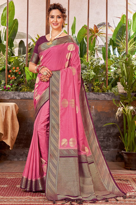 pink silk saree