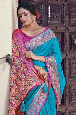 Butterfly Blue South Silk Saree