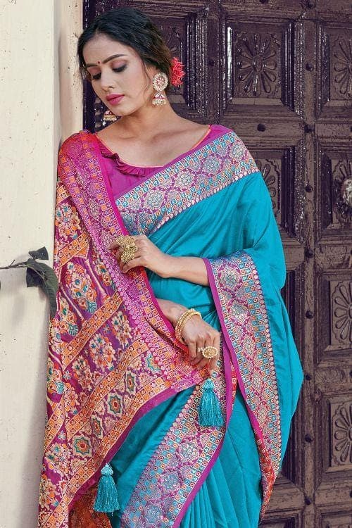 Butterfly Blue South Silk Saree