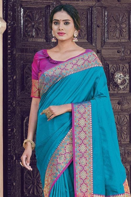 Butterfly Blue South Silk Saree