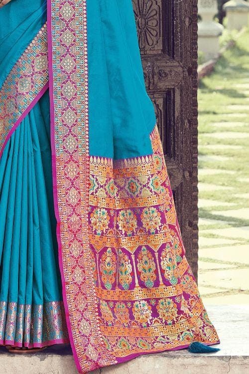 Butterfly Blue South Silk Saree