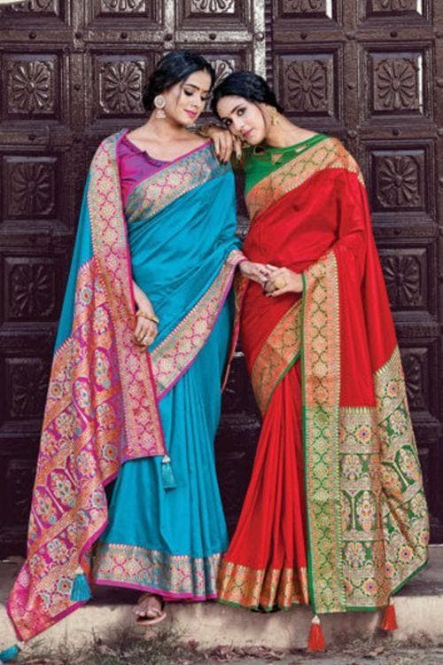 Butterfly Blue South Silk Saree