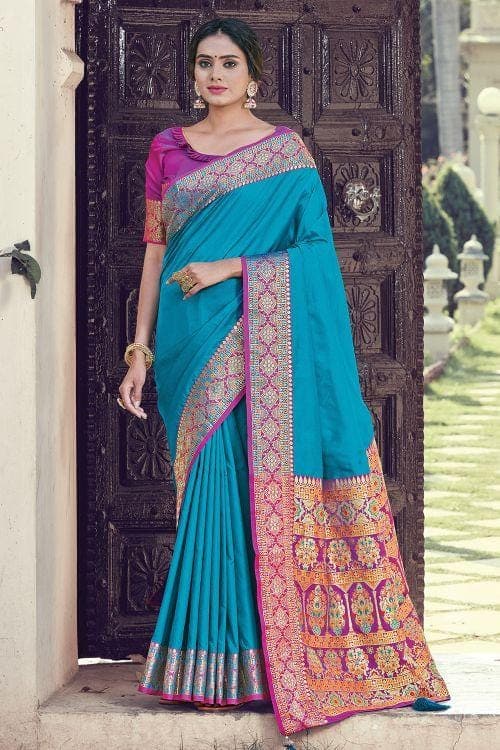 Butterfly Blue South Silk Saree
