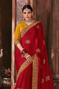South Silk Saree Carmine Red South Silk Saree saree online