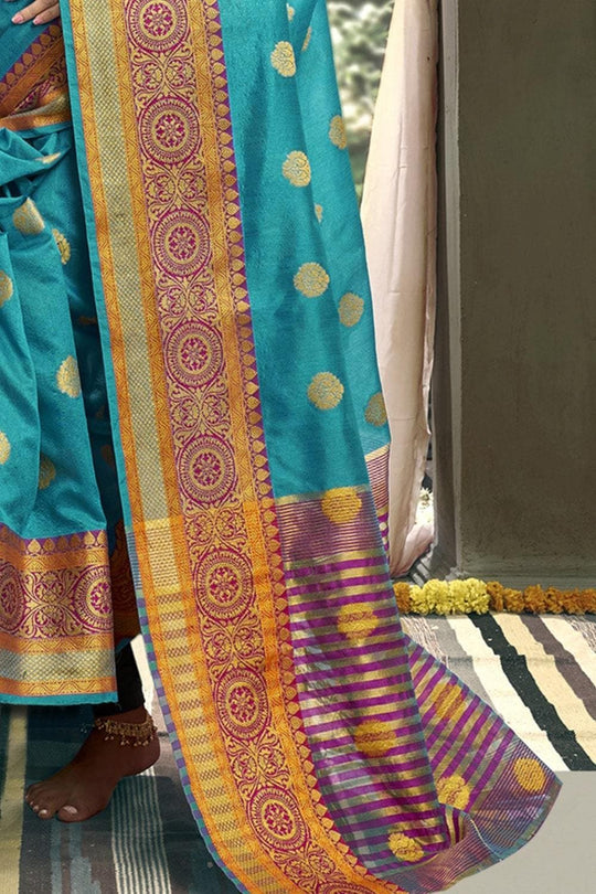 Cerulean Blue South Silk Saree