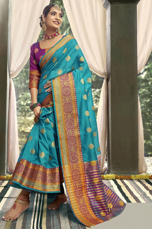 Cerulean Blue South Silk Saree