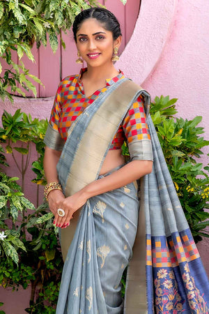 Cloud Grey South Silk Saree