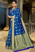 South Silk Saree Cobalt Blue Zari Woven Beautiful South Silk Saree saree online
